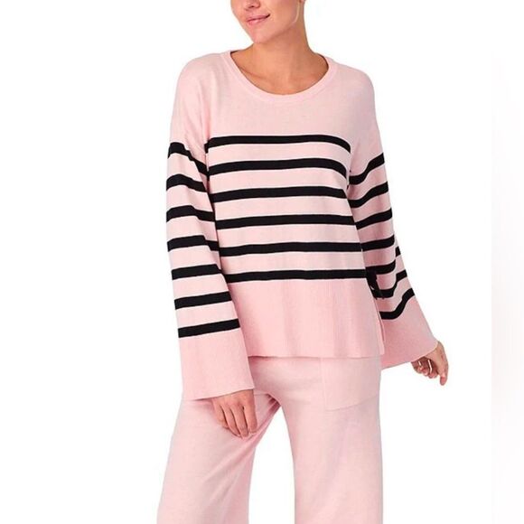 kate spade LβPink Black Stripe Crewneck Knit Long Sleeve Pant Lounge PJ Outfit - Picture 4 of 17
